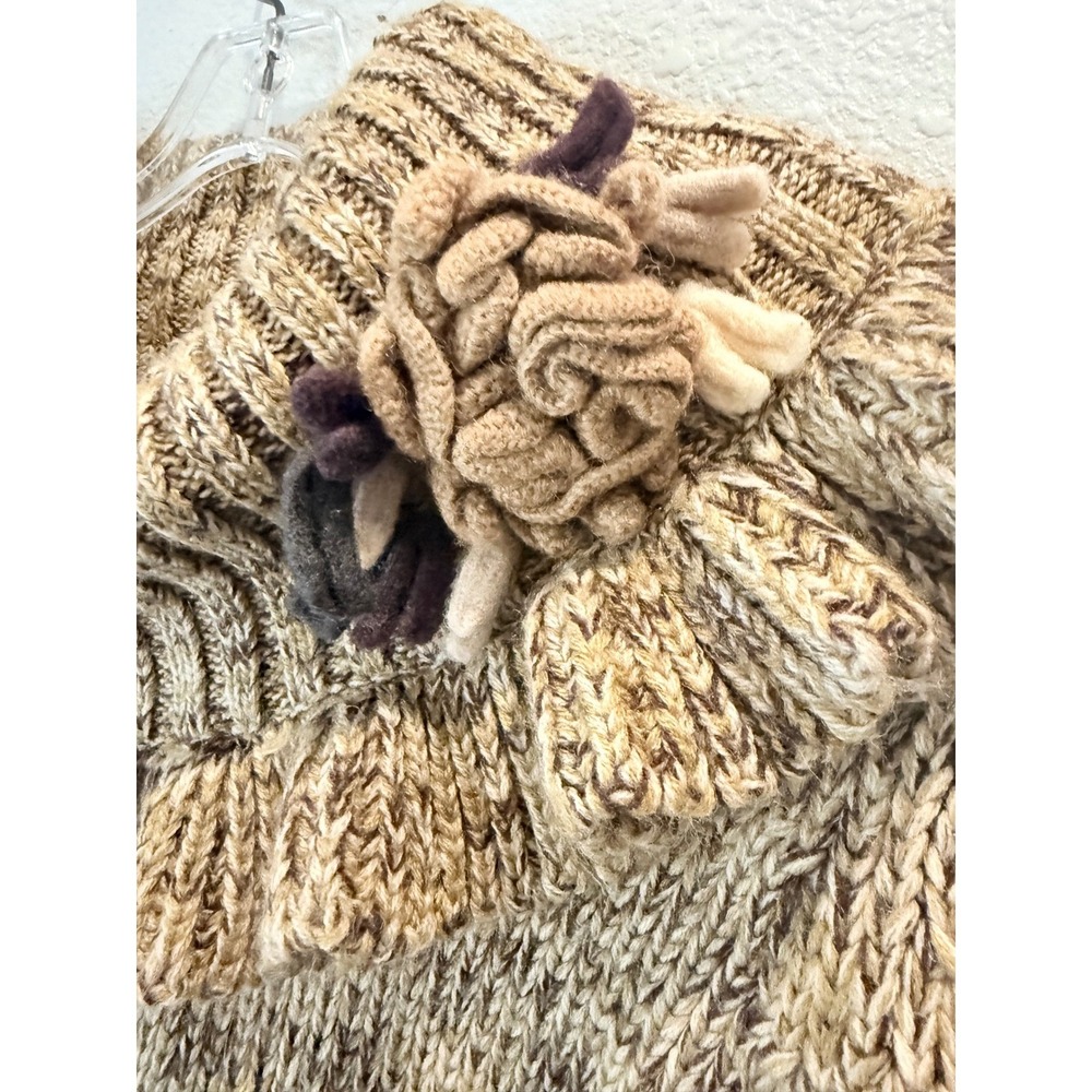 Lindsay Ruffle Collar Bell Sleeve Boho Cottagecore Chunky Sweater Womens Brown M - Picture 3 of 10